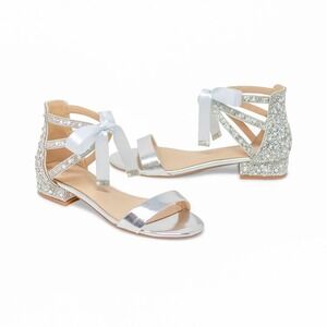 New Kate Whitcomb Abbie Silver Rhinestone Pearl Sparkly Flats Sandals Shoes 7